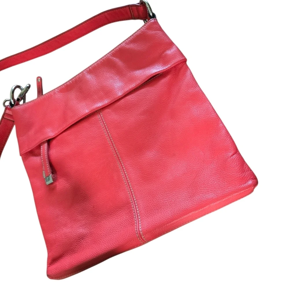 Tignanello XL Pebbled Leather Crossbody Bag Bloodorange Functional LIKE NEW